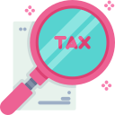 tax graphic pink magnifying glass over word TAX